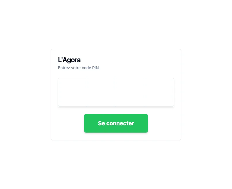 Ecrã de acesso dos colaboradores da L'Agora com quatro campos grandes para o PIN.